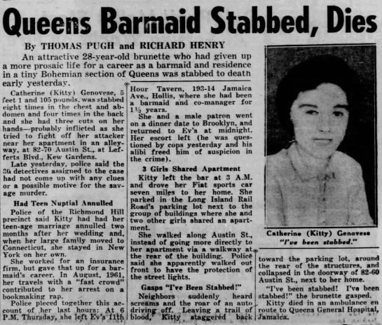 curiosity crime and cocktail time, Kitty genovese, the bystander effect, true crime blog, rugeley true crimet