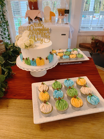 little pumpkin is on its way fall baby shower cake cupcakes