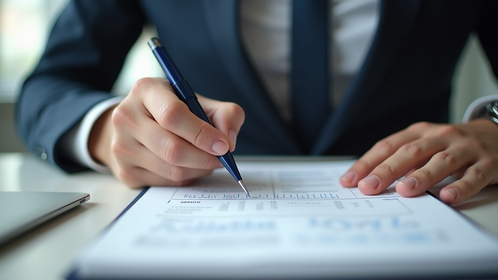 Close-up view of a person writing in a financial planning notebook
