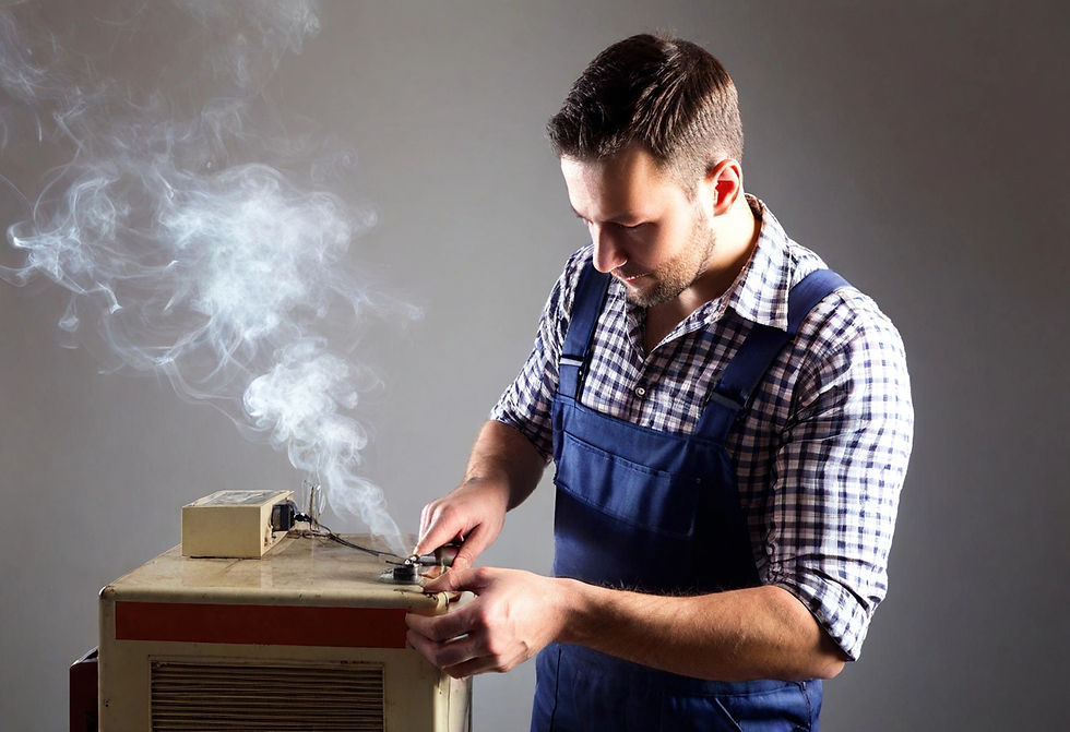 A man repair old generator and insert key in generator