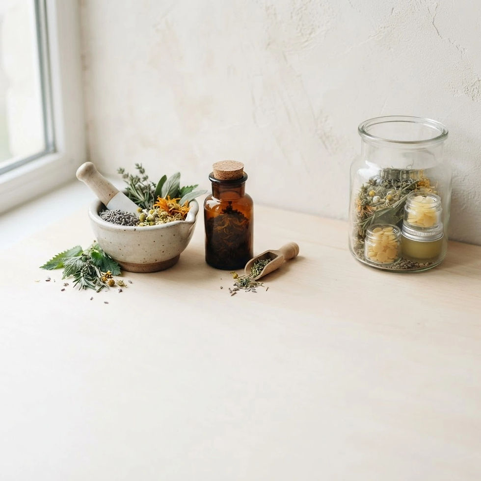 natural formulations with dry herbs with no names. It shouldn't look beauty related - keep
