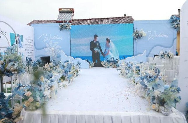 Premium wedding LED wall display providing bright visuals during a luxury wedding reception