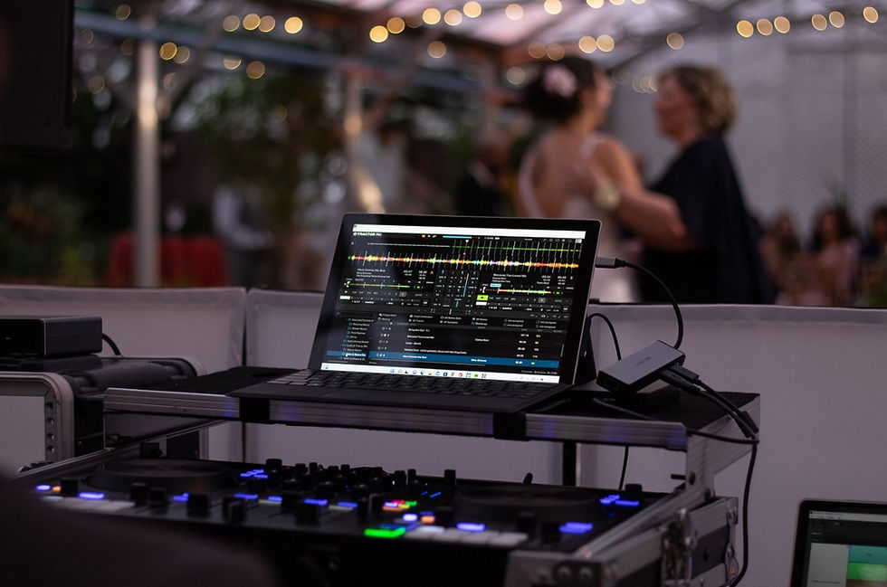 Professional wedding DJ and entertainment production setup during a luxury wedding reception