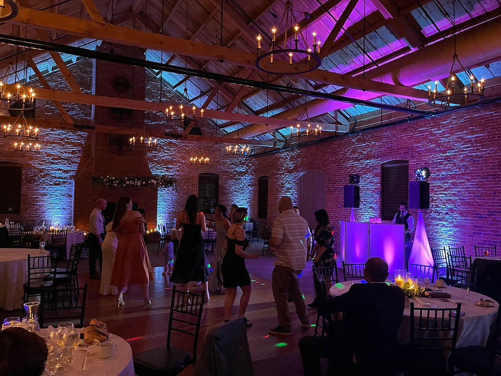 wedding lighting mood with warm chandeliers and cool uplighting in elegant reception venue