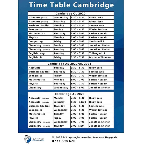 Platinum Nugegoda Kohuwala Timetable