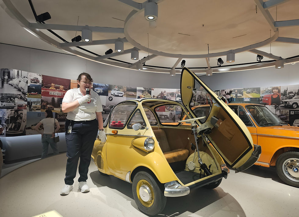 Our tour guide with the BMW family car.
