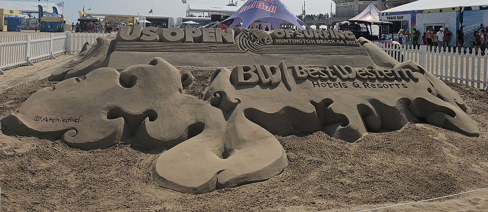 Sand art at the surfing competition at Huntington Beach.