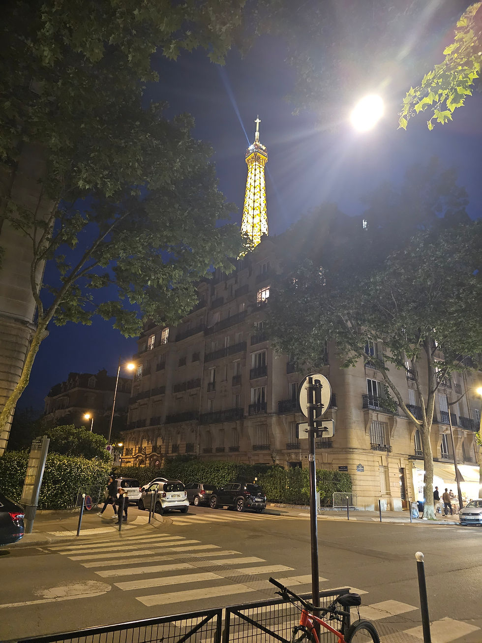 Eiffel tower at night from a location near where we ate dinner one night.