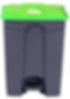 A close up of the 70 litre pedal bin, grey body, bright green lid