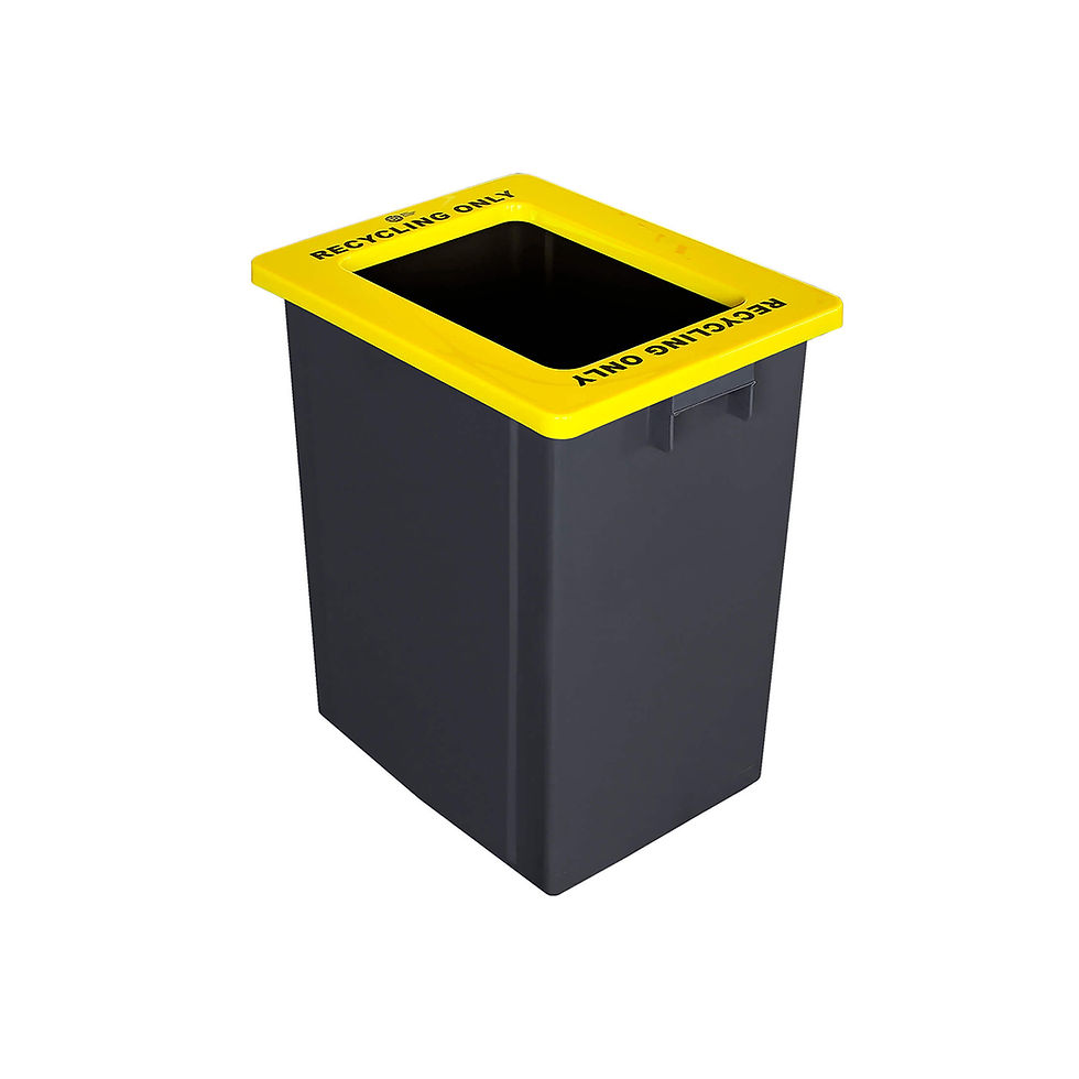 Thumbnail: 40 litre multisort bin, grey body and a yellow recycling lid, large rectangular opening