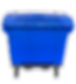 Front view of a 660L blue plastic skip with a metal underside with forklift pockets