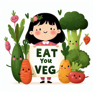 animation of girl holding sign with text eat your veg