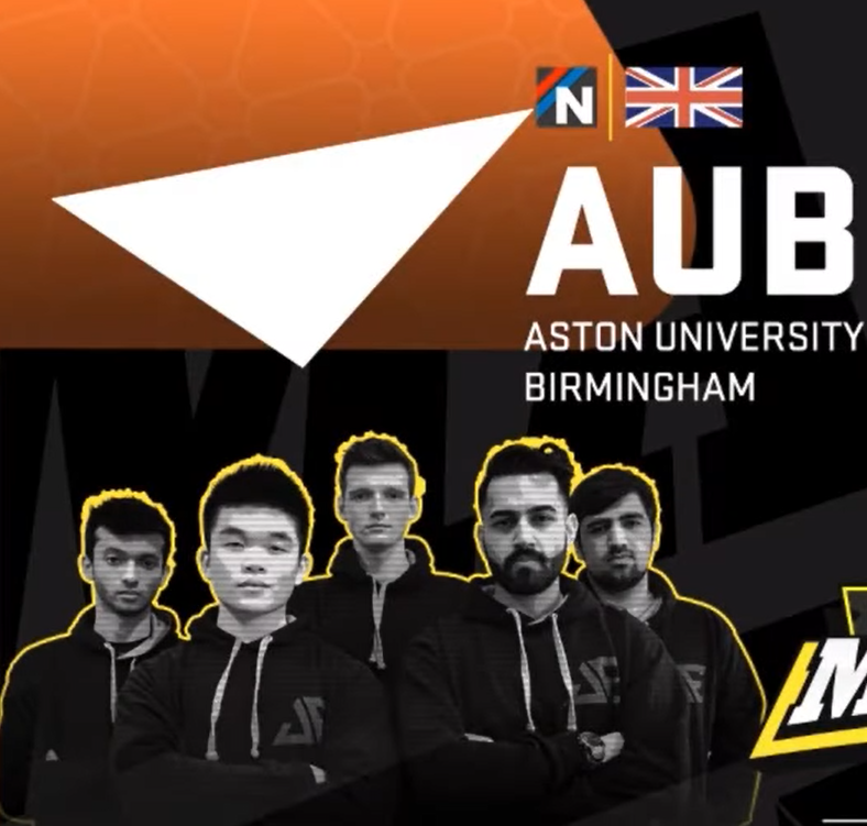 Aston University's online gaming team, joined by Marcus Ryatt, celebrates their impressive achievement of being ranked 2nd in Europe.