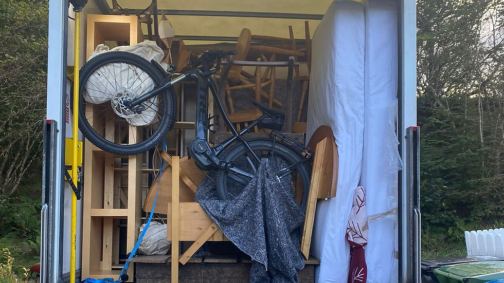 Luton van loaded with furniture and mattresses for a house removal in the Scottish Highlands