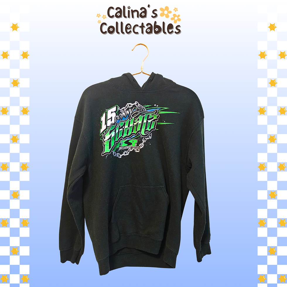 Thumbnail: Black hoodie with "15" and racing graphic, Calina's Collectables logo on top.