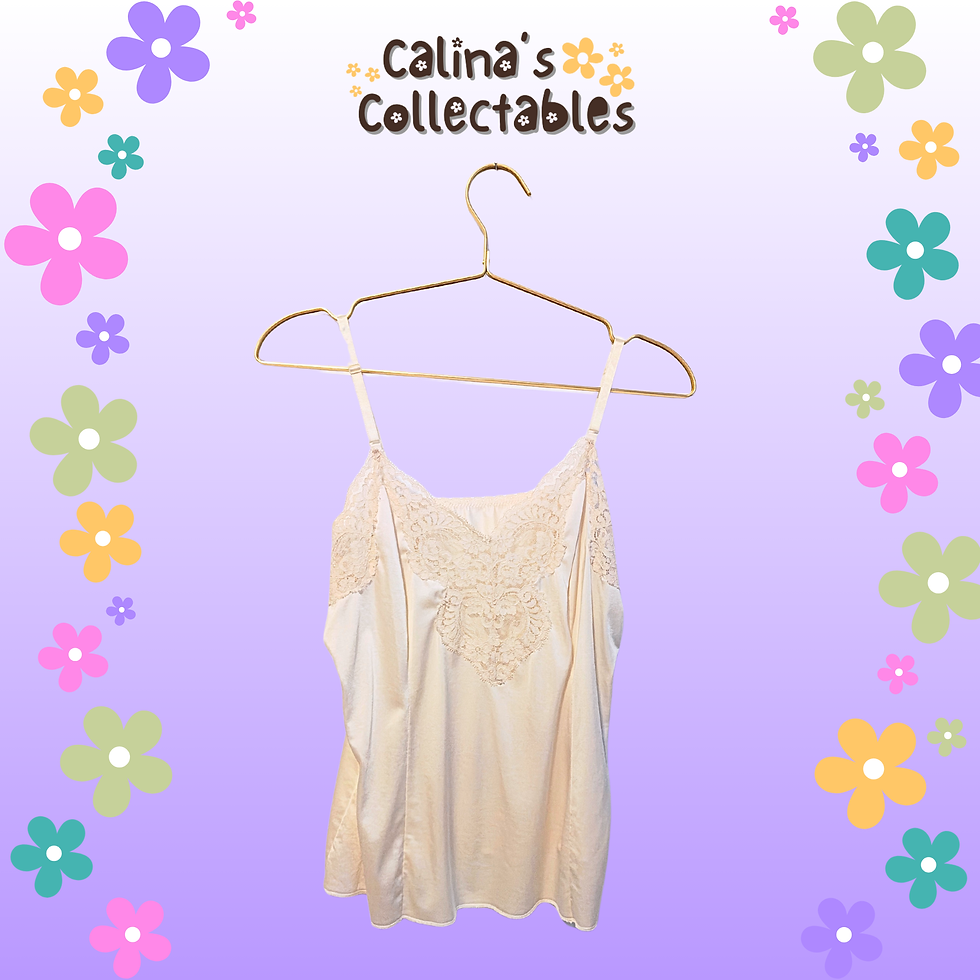 Thumbnail: Cream colored slip with lace detail and Calina's Collectables logo