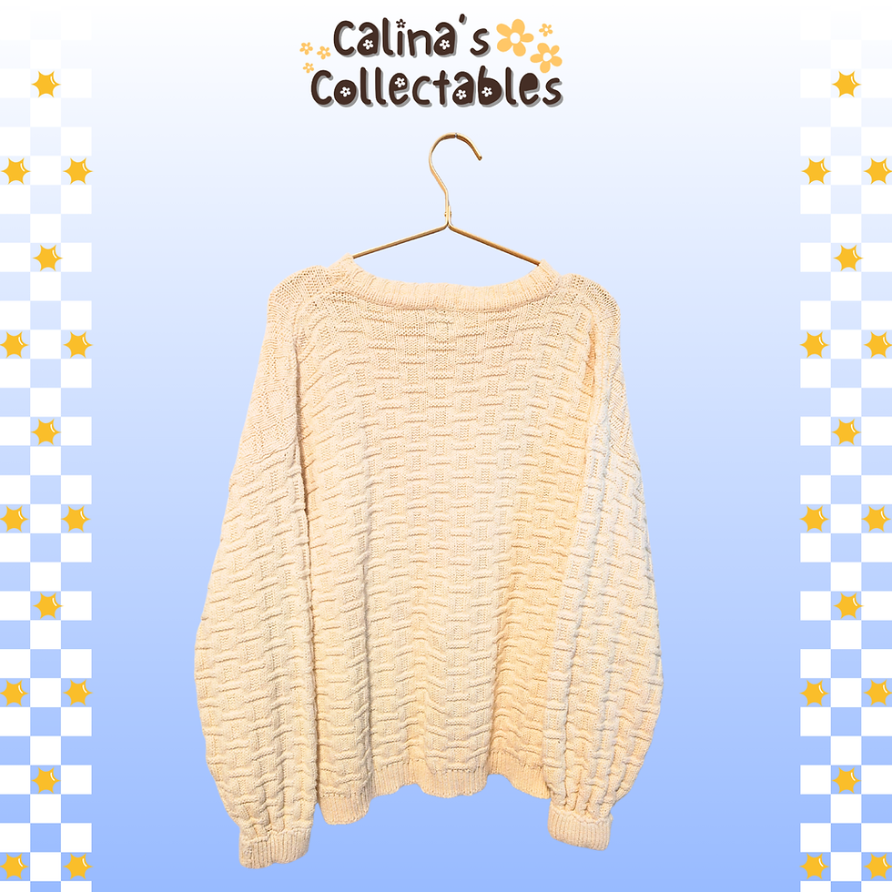 Thumbnail: Cream-colored sweater hanging, with Calina's Collectables logo visible on top.