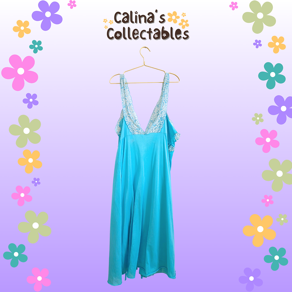 Thumbnail: Turquoise nightgown hanging on a clothes hanger, featuring Calina's Collectables logo.
