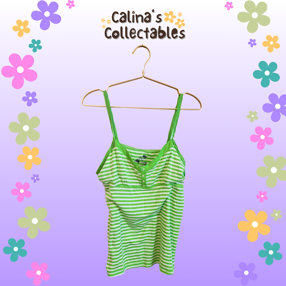 Thumbnail: Green and white striped tank top, Calina's Collectables, shop item displayed.