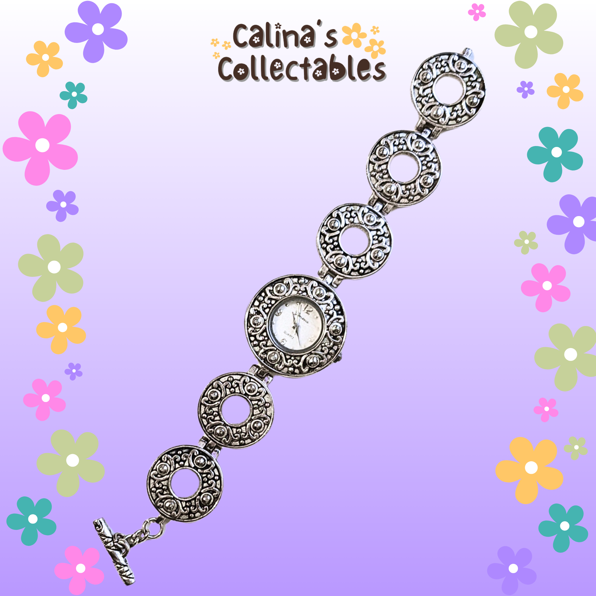 Geneva Ornate Silver-Tone Watch