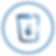 Shiny blue drinking water cup symbol in a white circle with a shiny blue border