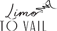 Stylized text reads "Limo to Vail" with a flowing line illustration above. Black on white background, conveying elegance and motion.