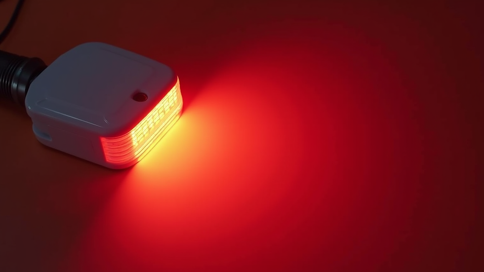 Close-up view of a red light therapy device emitting therapeutic light