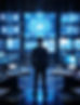 defense man standing in front of many screens in controll illustrationroom