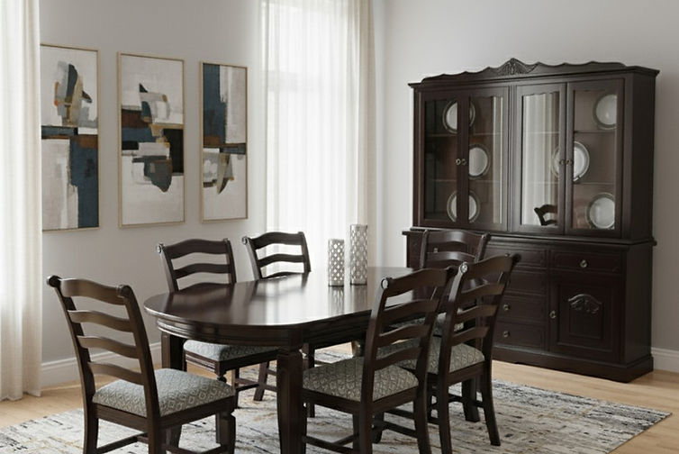 Mesa Florencia 6S con Sillas Londres Nogal con Aparador y Vitrina P85 - IA - 2.jpg