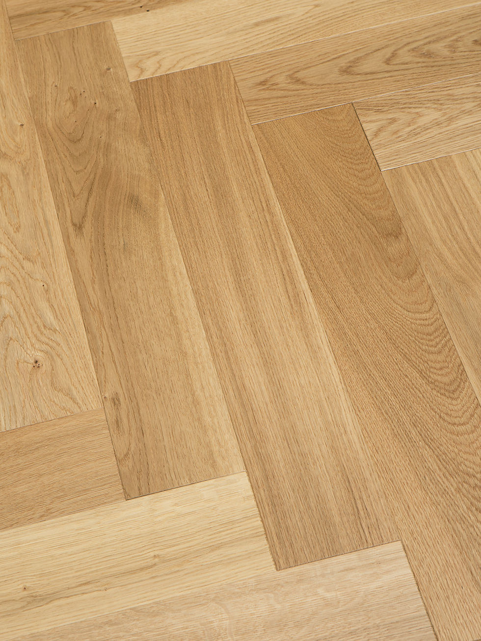 Thumbnail: Close-up of oak Crotone English herringbone parquet– brushed and oiled surface, BG grade, suitable