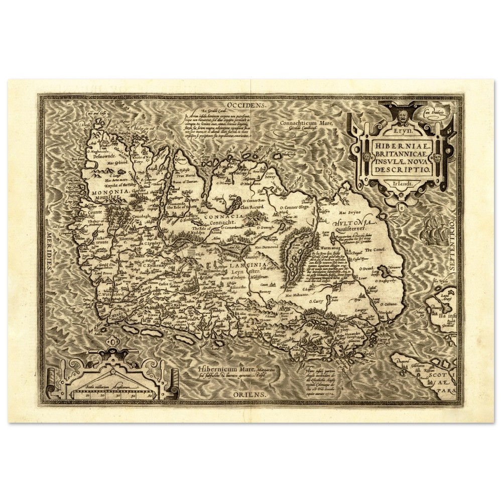 1598 - Vintage Abraham Ortelius Map of Ireland