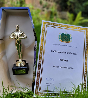 Award and certificate for Woven Farewell Coffins’ Good Funeral Awards winner in coffin supplier of the year