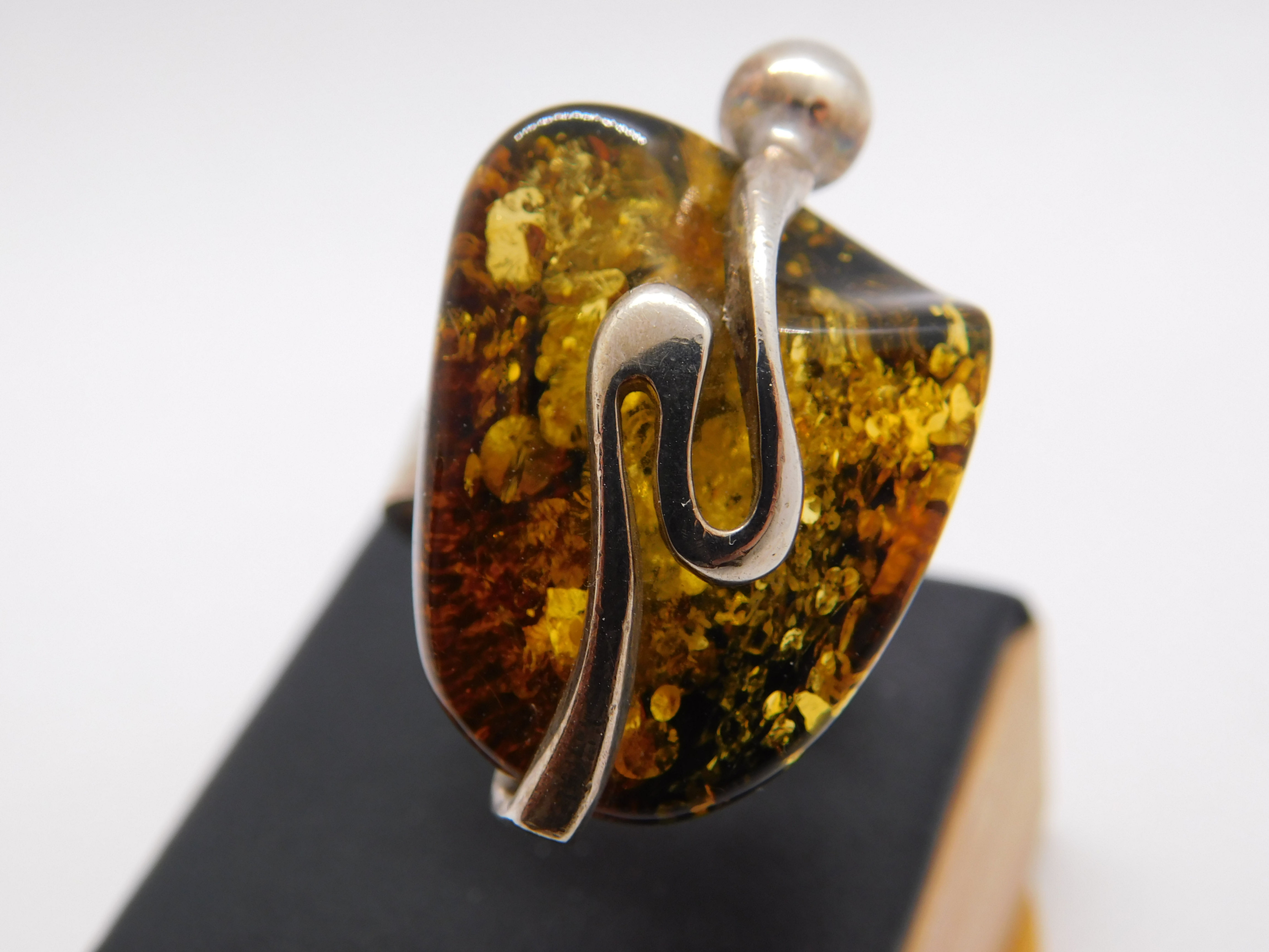 Unique Amber Sterling Silver Ring