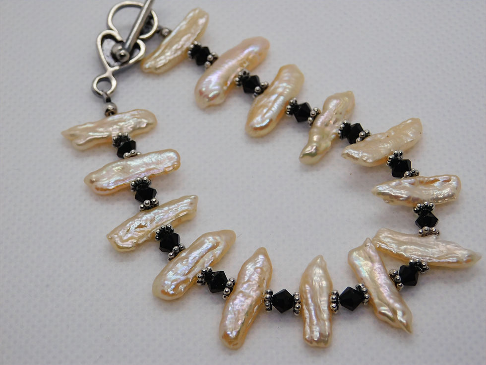 Thumbnail: Unique Stick Pearls and Swarovski Crystal Bracelet