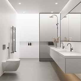 Witte, minimalistische, moderne badkamer met douche