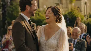A couple laughing together during their wedding ceremony, natural documentary wedding photography, Yorkshire