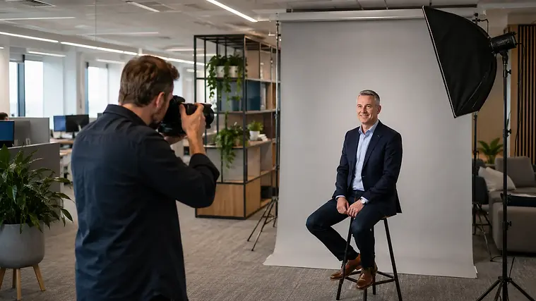 Professional corporate headshot session in a modern office, commercial photographer Huddersfield