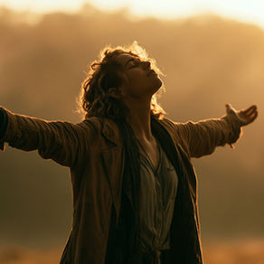 a woman in the morning light feeling the air.