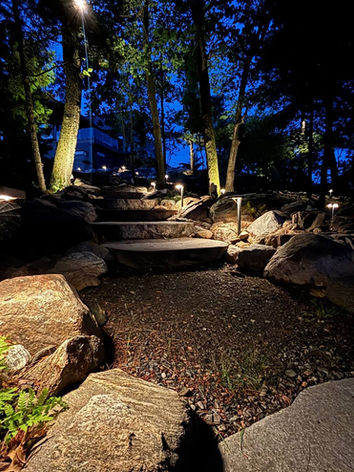 Night view of granite path