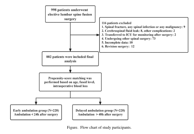 Safety and benefit of ambulation within 24 hours in elderly patients undergoing lumbar fusion: propensity score matching study of 882 patients