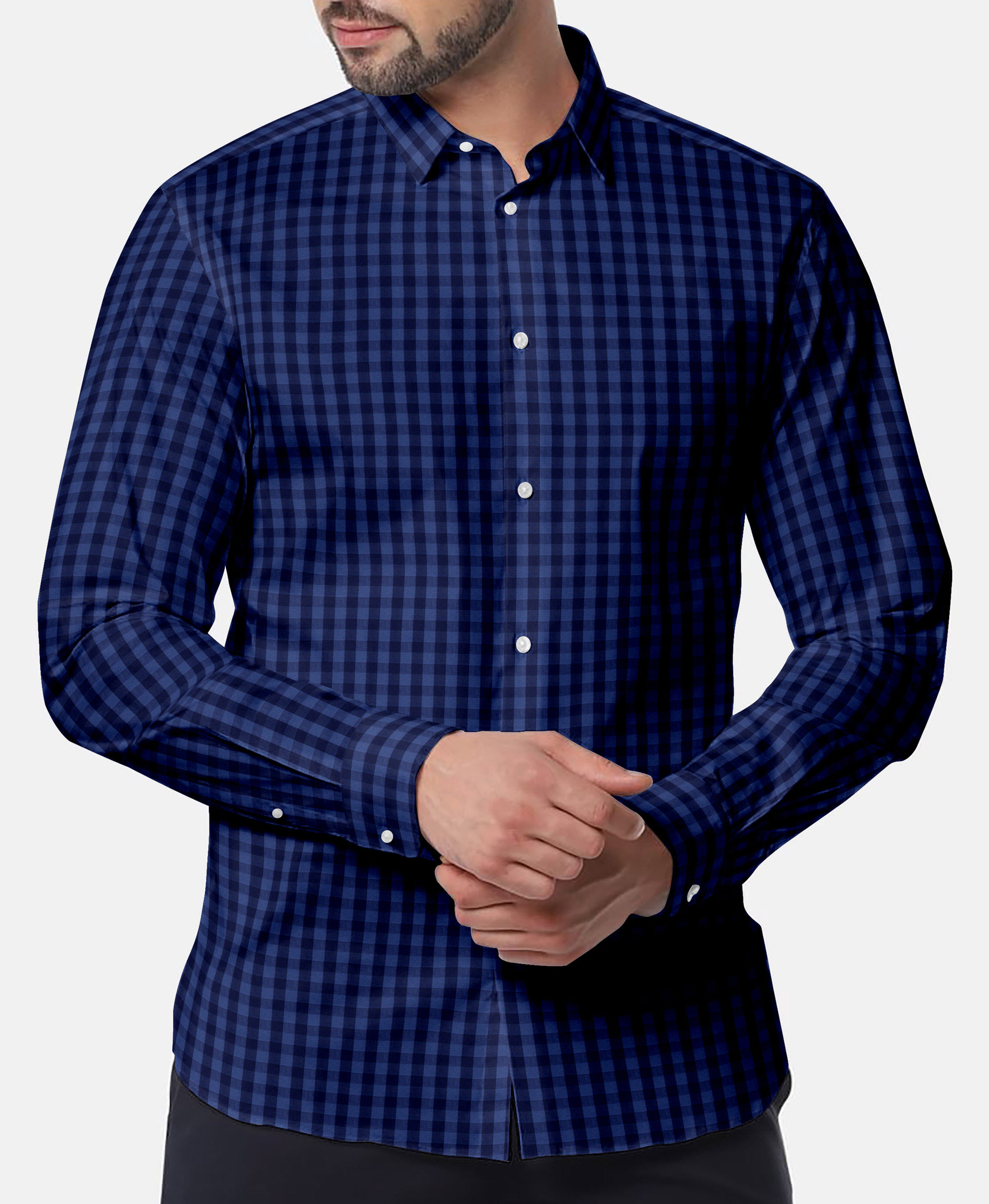 dark blue check shirt