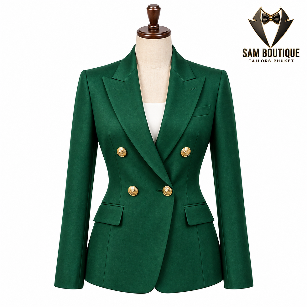 Emerald-green women’s double-breasted bespoke blazer
