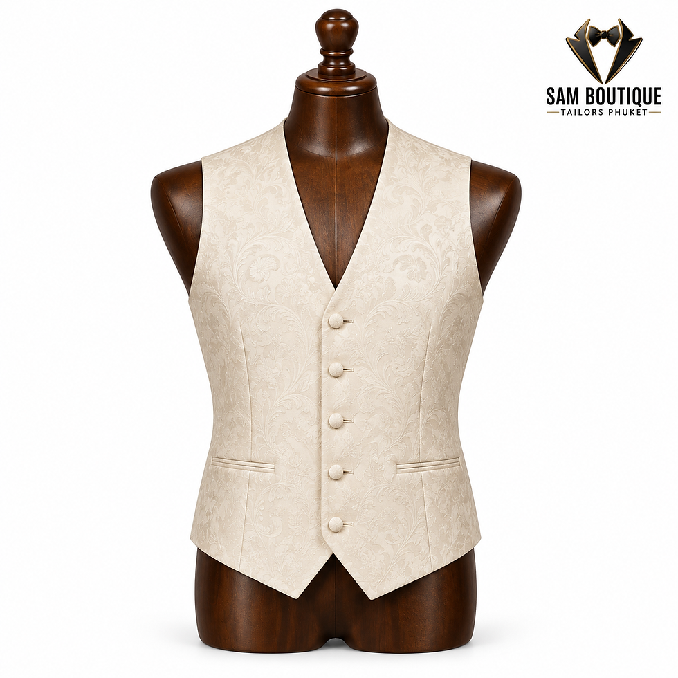 縮圖：Custom cream textured waistcoat for men - Sam Boutique Tailors