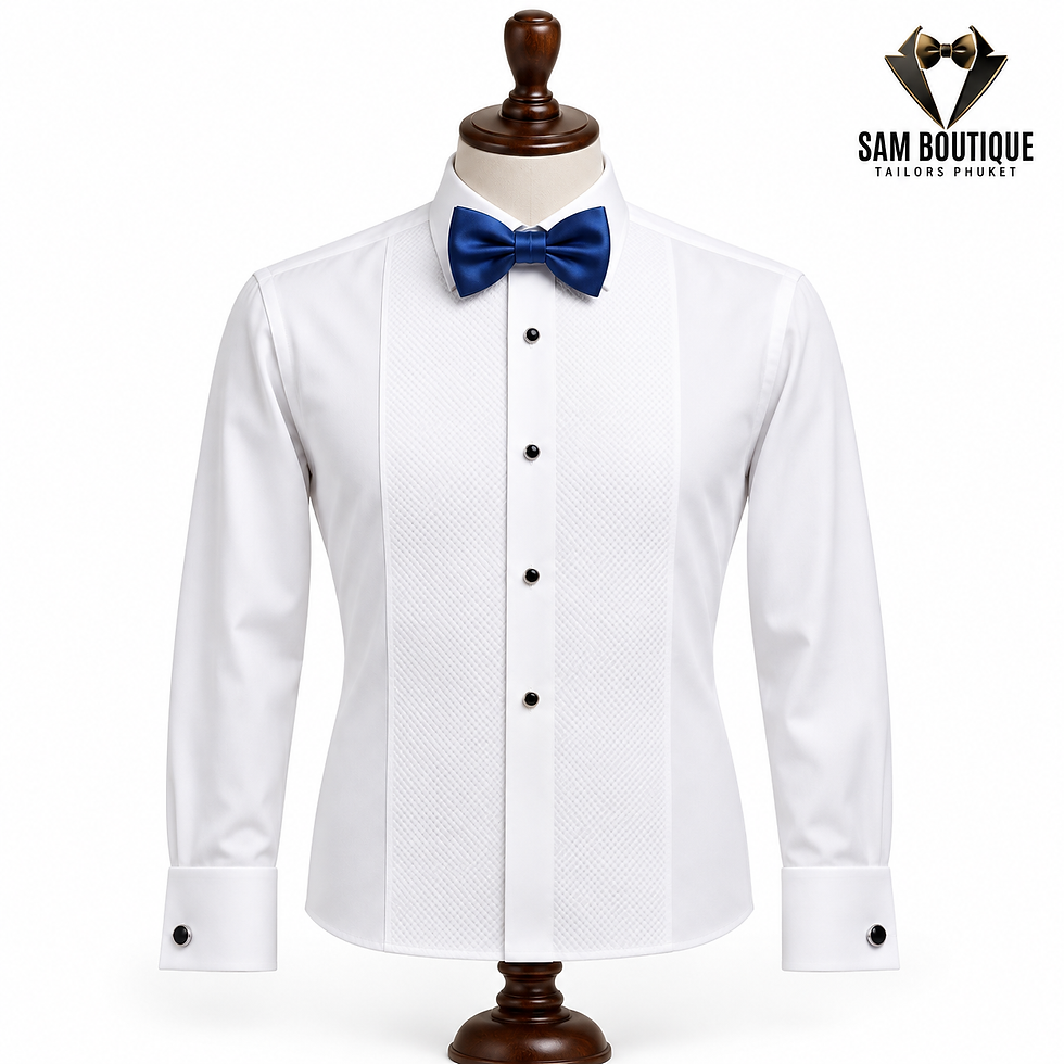 Miniaturbild: White men’s formal tuxedo shirt with royal-blue bow tie