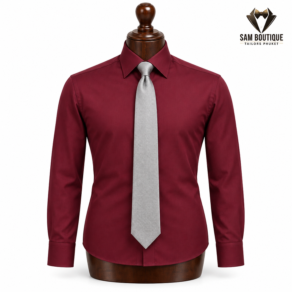 Pikkukuva: Burgundy men’s tailored business shirt with silver tie