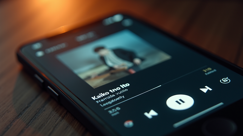 close-up view of a music streaming app showing Kaiko no Ito playing
