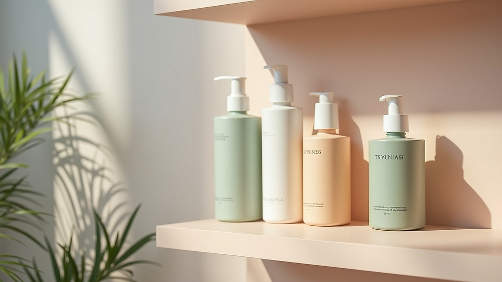 Eye-level view of a neatly arranged personal care shelf with various skincare products