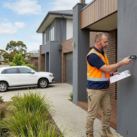 Building inspector examining a residential property during a pre purchase building inspection in Melbourne
