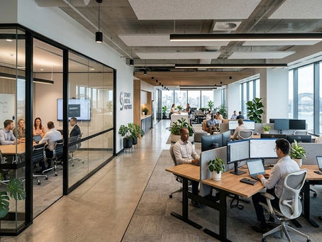 Modern commercial fitouts in Sydney featuring a contemporary office design with collaborative workspaces and ergonomic furniture