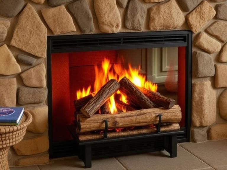 Modern gas log fireplace installed in a living room with realistic flames and energy-efficient heating